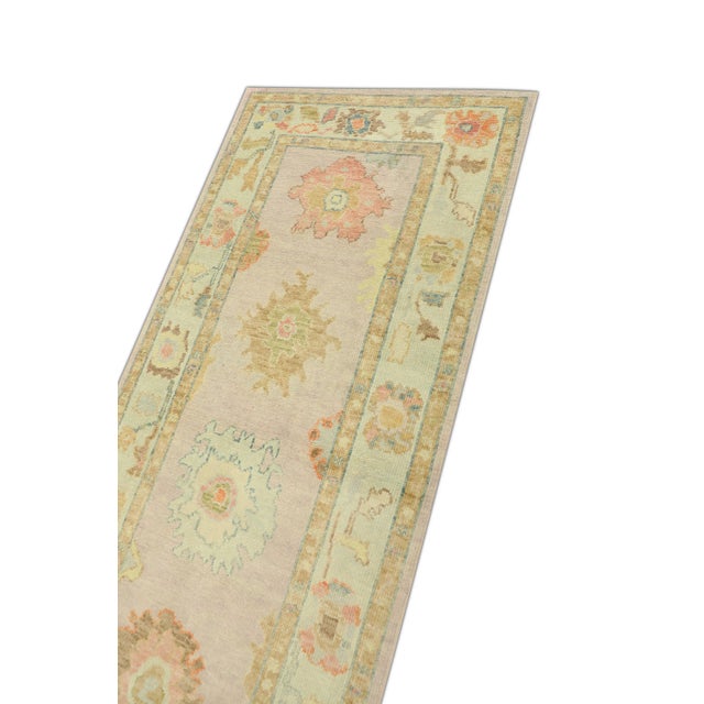 Modern Early 21st Century Pink Floral Handwoven Turkish Oushak Runner 3' X 6'5" For Sale - Image 3 of 6