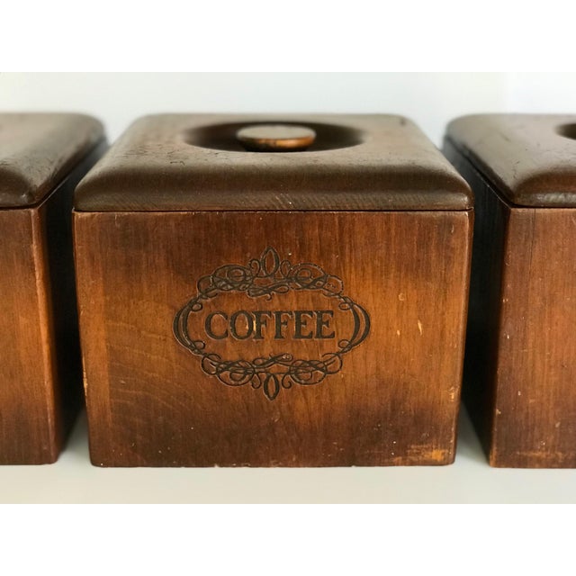Vintage Mid Century Wood Kitchen Storage Set Of 5 Flour Sugar