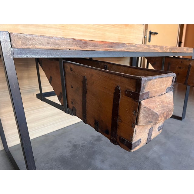 Mid 20th Century Oak Kitchen Island, Butcher Block, Industrial Work Table Cast Iron For Sale - Image 13 of 18