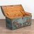 Original blue painted dome top pine trunk from Sweden with traditional hand-painted details include floral motif along top...