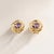 Modern Vintage 18k Gold Amethyst Diamond and Mother of Pearl Earrings, A Pair For Sale - Image 3 of 5