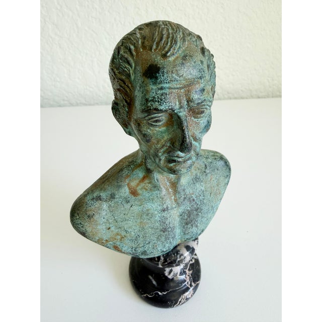 Bronze Verdigris & Marble Bust of Julius Caesar, Reproduction For Sale In Sacramento - Image 6 of 8