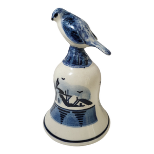 Vintage Blue Delft Windmill Bell With Bird Handle