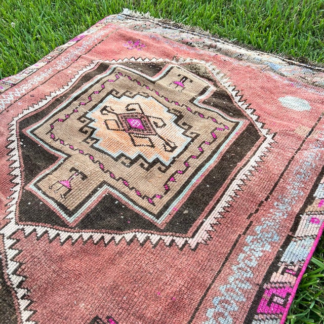 1940s Vintage Caucasian Pink Runner Rug As For Sale In Houston - Image 6 of 6