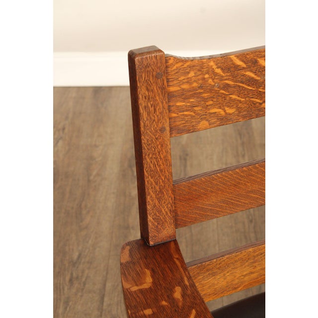 Mission L. & J.G. Stickley Antique Mission Oak and Leather Settee For Sale - Image 3 of 12
