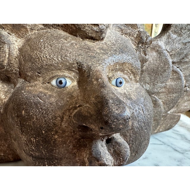 Wooden Cherub Head with Glass Eyes, 1800s For Sale - Image 6 of 12