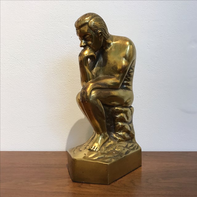 Large Brass Thinker Statue Chairish