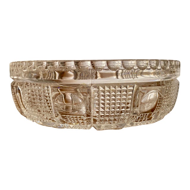 American Brilliant Crystal Bowl Diamond Checkers & Circles - Weddings For Sale