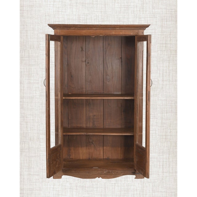 Antique Wood Glass Cabinet | Vintage Indian Armoire | Carved Teak Wood Display Cabinet | Rustic Home Decor For Sale - Image 4 of 6