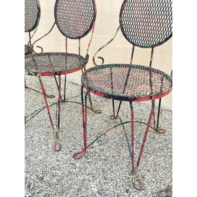 Metal Vintage Victorian Style Small Wrought Iron Camo Paint Garden Patio Chair - Set 4 For Sale - Image 7 of 12