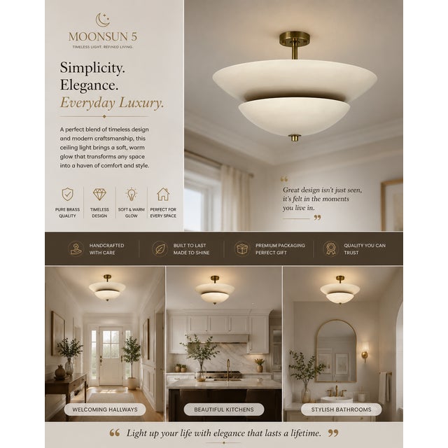Metal Handcrafted Pure Brass Flush Mount Ceiling Light, Ivory Dome Semi Flush Mount, Brass Ceiling Fixture for Bedroom, Hallway, Kitchen, Entryway For Sale - Image 7 of 12