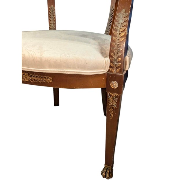 Early 20th Century Sheraton-Style Barrel-Back Armchair With Brass Ormolu and Paw Feet For Sale - Image 4 of 9