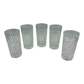 Mid 20th Century Cut Crystal Highball Tumblers With Diamond Pattern - 5 Piece Set For Sale
