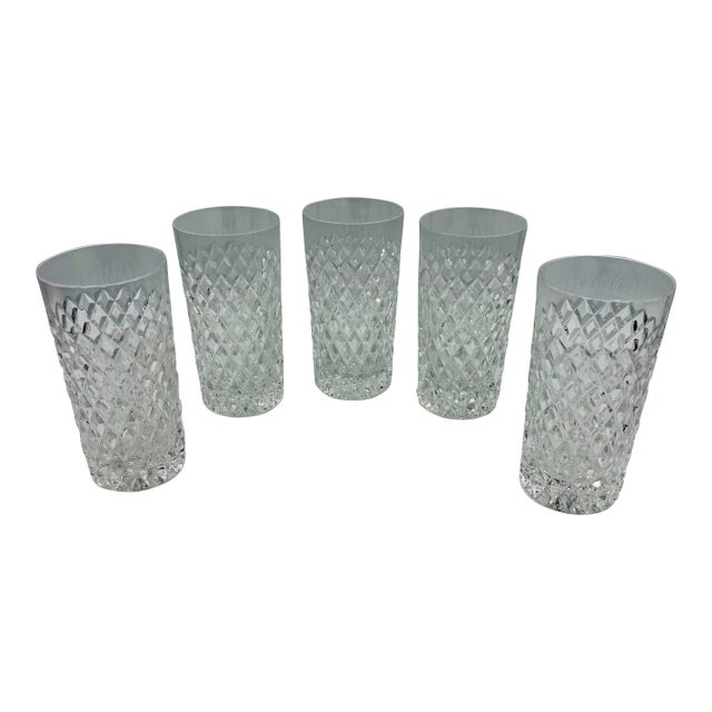 Mid 20th Century Cut Crystal Highball Tumblers With Diamond Pattern - 5 Piece Set For Sale