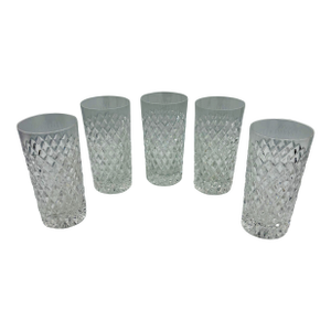 Mid 20th Century Cut Crystal Highball Tumblers With Diamond Pattern - 5 Piece Set