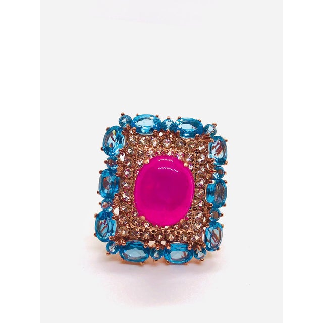 Bochic “Capri” Vintage Ruby & Blue Topaz Ring Set In 18K Gold & Silver For Sale - Image 9 of 11