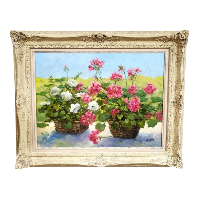 Vintage American 20th C Framed Oil Painting Martha's Vineyard Flowers Still Life For Sale