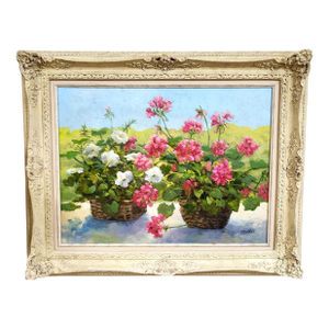 Vintage American 20th C Framed Oil Painting Martha's Vineyard Flowers Still Life