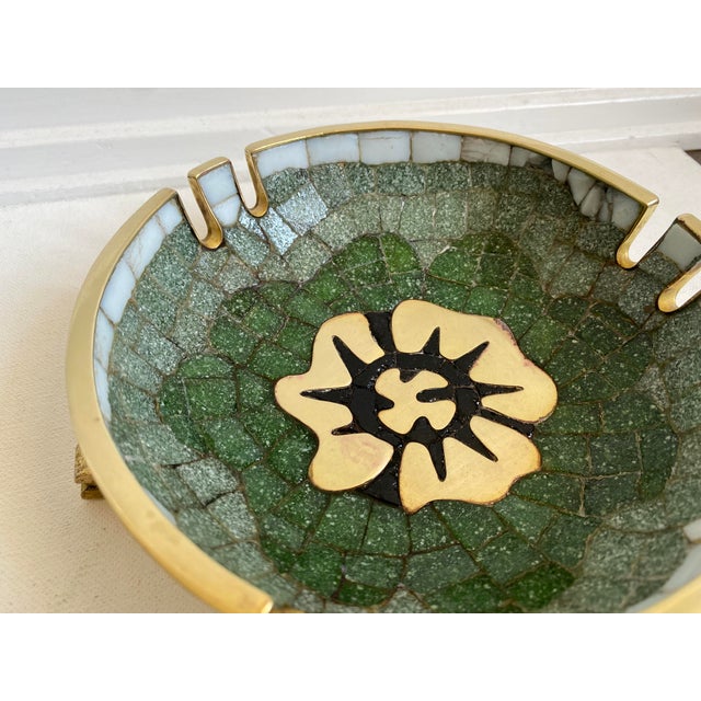 Mid-Century Modern Mid 20th Century Salvador Teran Brass and Glass Tile Bowl For Sale - Image 3 of 6