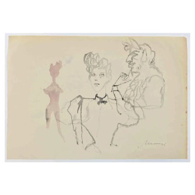 Mino Maccari, The Devil, Watercolor Drawing, 1960s For Sale