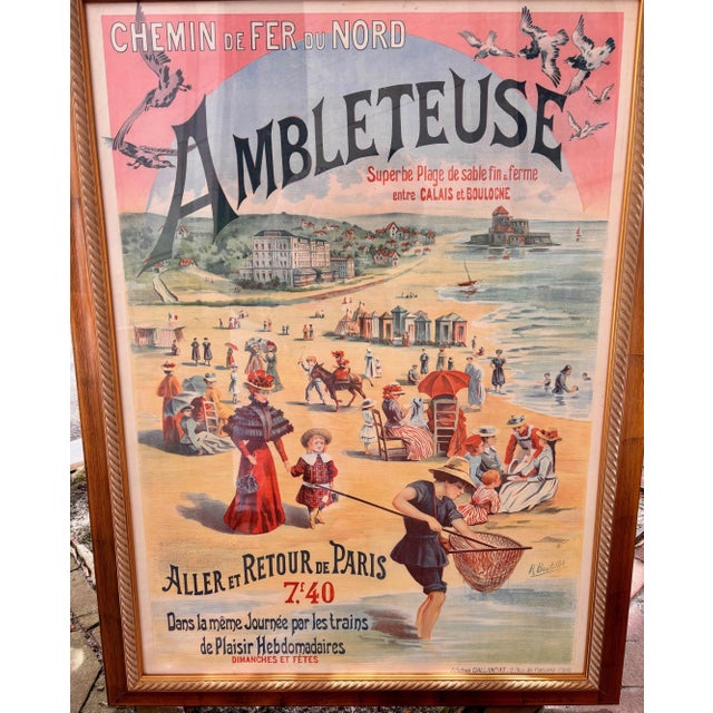This large French color lithograph travel poster advertises the Ambleteuse, and was issued for the Chemin de Fer du Nord...