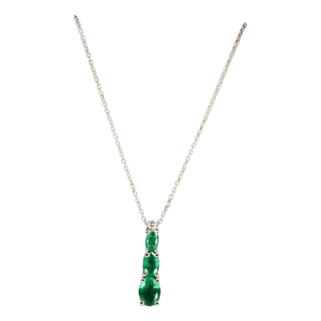 Oval Shape Drop Shape Emerald Diamond 18 Karat White Gold Chain Pendant Necklace For Sale