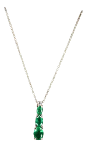 Oval Shape Drop Shape Emerald Diamond 18 Karat White Gold Chain Pendant Necklace
