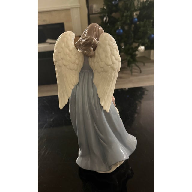 Traditional Grandeur Noel Angel Bell Holly Figurine Porcelain Statue Glazed Figurine 12in For Sale - Image 3 of 8