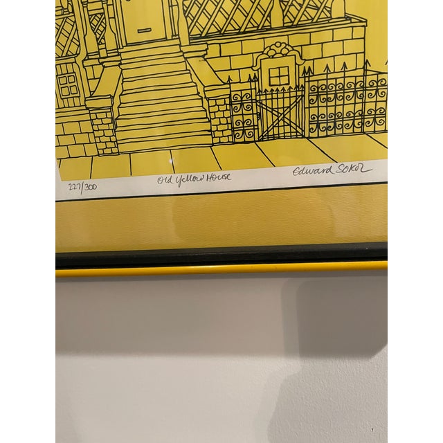 Charming, signed lithograph by listed artist Edward Sokol of a Victorian house. The lithograph is entitled "Old Yellow...