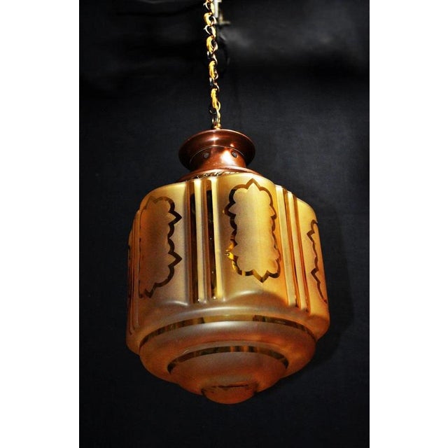 Antique Art Nouveau Flame Glass and Bronze Pendant Light, 1910 For Sale - Image 15 of 18