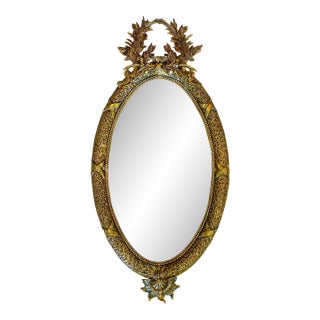 Vintage Louis XVl Style Solid Brass Gold Oval Wall Mirror or Vanity Mirror For Sale