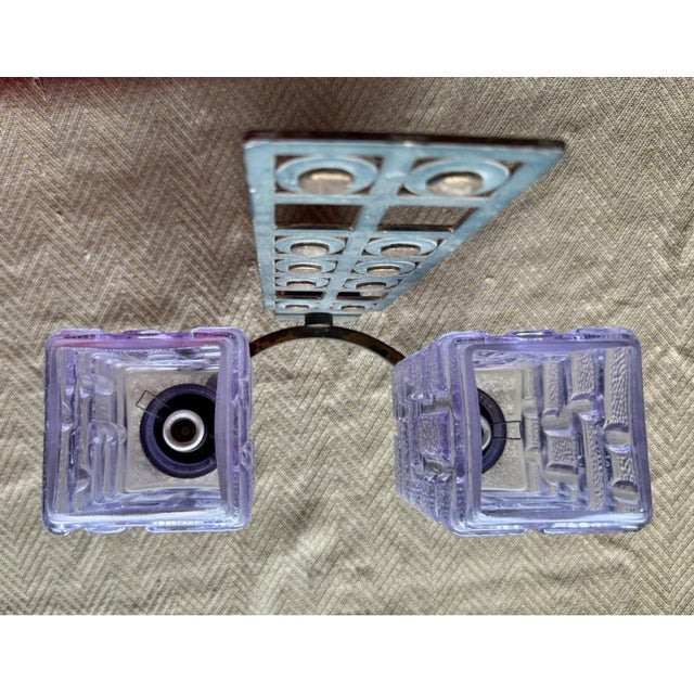 Early 20th Century Art Deco Modernist Bronze Steel Amethyst Consolidated Art Glass Sconce For Sale In West Palm - Image 6 of 10