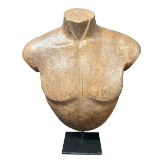 Vintage Hand Carved Solid Wood Male Torso Sculpture For Sale