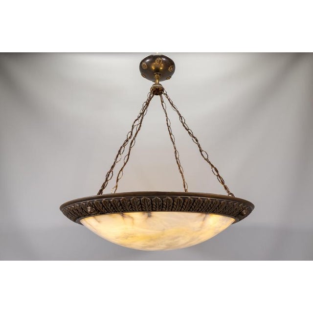 Large Art Deco Eight-Light Alabaster and Bronze Chandelier, 1920s For Sale - Image 16 of 18