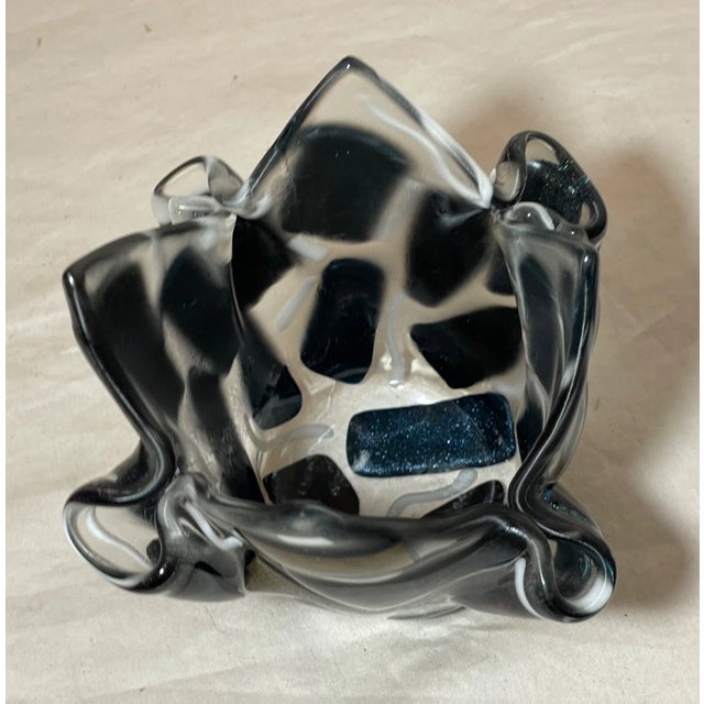 Vintage Hand Made Blown Iridescent Lustre Glass Handkerchief Vase Bowl For Sale - Image 12 of 13