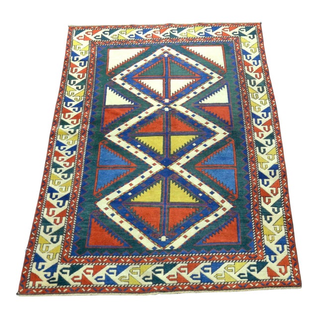 Vintage Tribal Turkish Hand Knotted Multicolor Rug For Sale