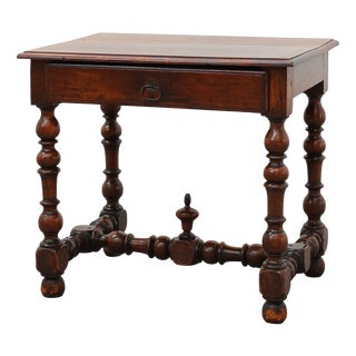 French Louis XIII Walnut Side Table with Drawer and Turned Legs, 1850 For Sale