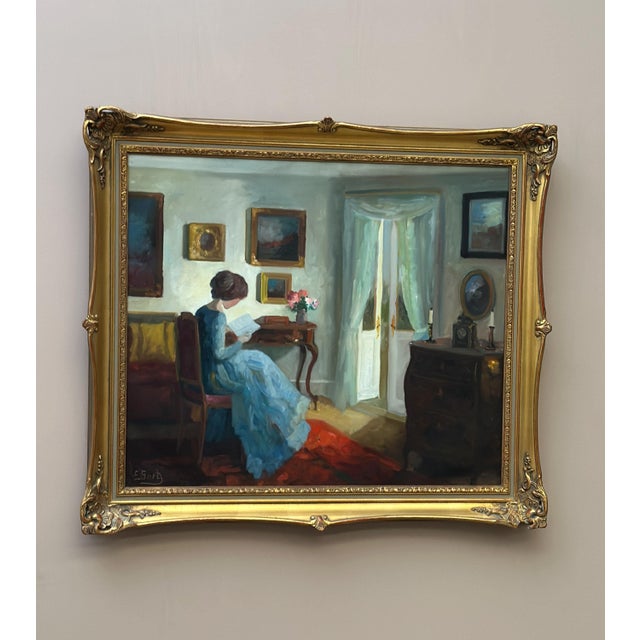 Mid-Century Modern Edith Gert, Woman Reading, 1960s, Oil on Canvas, Framed For Sale - Image 3 of 17
