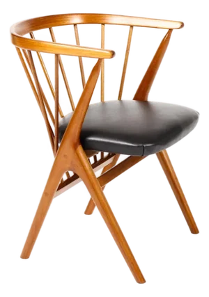 1960s Danish Modern Mid Century Teak No. 8 Captain’s Dining Chair — Helge Sibast Attributed — Black Leather