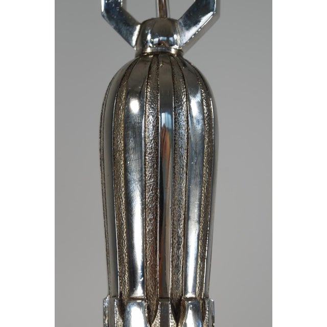 Metal Hettier & Vincent French Art Deco Chandelier 1930s - Floral Glass & Nickeled Bronze For Sale - Image 7 of 15