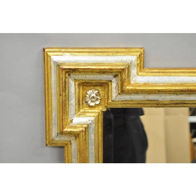 Vintage Italian Regency Silver & Gold Gilt Wood Frame Beveled Glass Wall Mirror. Circa Late 20th Century. Measurements:...