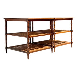 Vintage Wood and Cane Tiered Side Tables For Sale