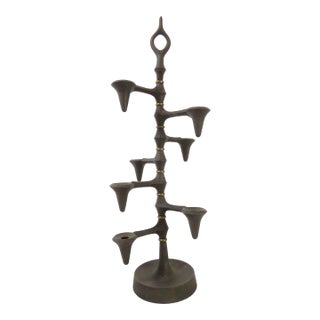 Mid Century 19" Dansk Jens Quistgaard Rotating Candelabra ~ Iron Candle Holder ~ Danish Modern Table or Mantel Art Decor For Sale