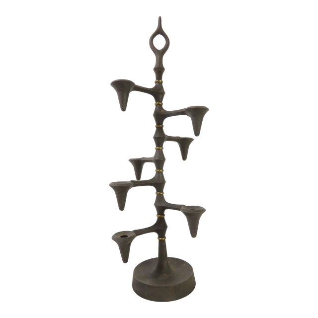 Mid Century 19" Dansk Jens Quistgaard Rotating Candelabra ~ Iron Candle Holder ~ Danish Modern Table or Mantel Art Decor For Sale