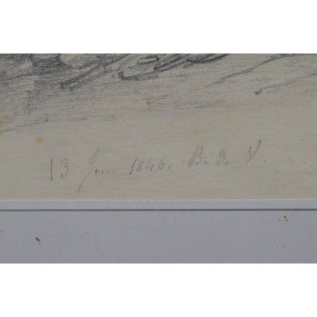 French French School 1840 Antique Pencil Drawing of a Coastal Village and Fishing Boats For Sale - Image 3 of 6