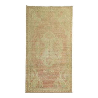 Vintage Zabihi Collection Soft Pink Oushak Gallery Size Rug For Sale