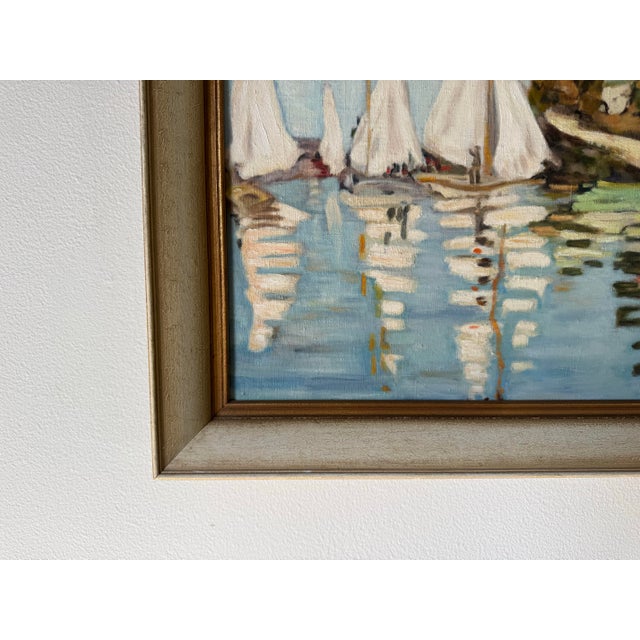 1960's Marie Hendrich Ozon " Yacht Races at Argenteuil " Oil on Canvas Painting After Monet Sold For Sale In Miami - Image 6 of 12