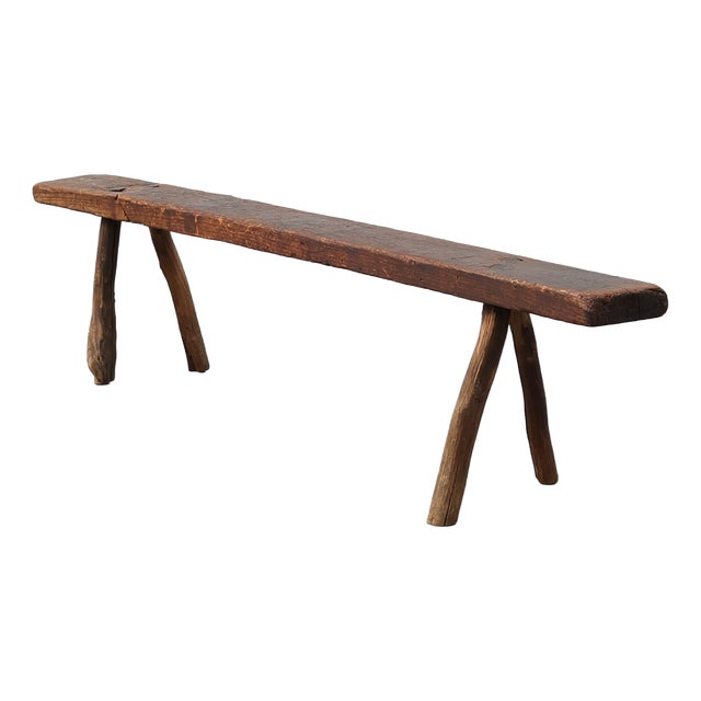 19th Century French Primitive Farmhouse Bench with Splayed Legs For Sale