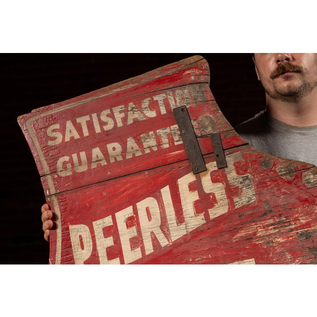 American Antique "Peerless Shoe Repair" Double-Sided Painted Wooden Sign For Sale - Image 3 of 10