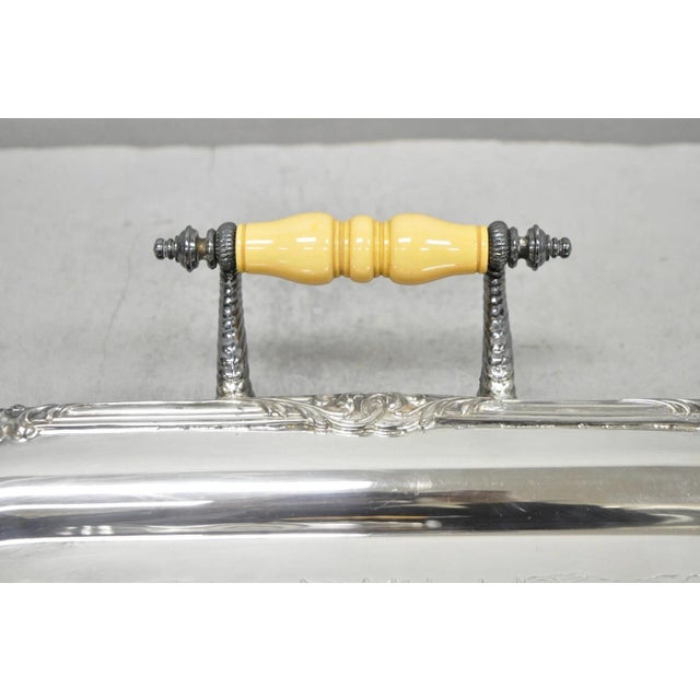 Mid 20th Century Vintage Sheffield Silver Plated Square Serving Bar Tray W/ Celluloid Handles For Sale - Image 5 of 17